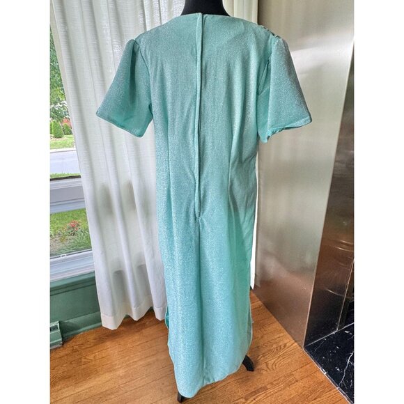 Vintage 80s dress, aqua, silver metallic thread, shimmery cocktail/evening dress - Picture 6 of 10